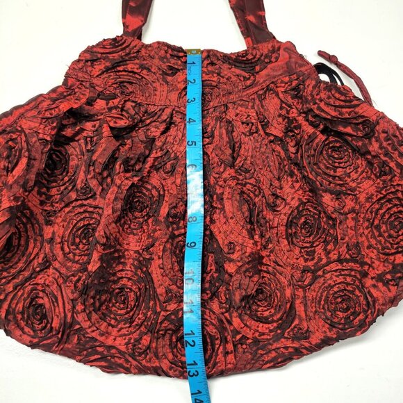 Burgundy Fabric Handbag Red Cloth Handbag Floral Motif Handbag - Picture 5 of 12